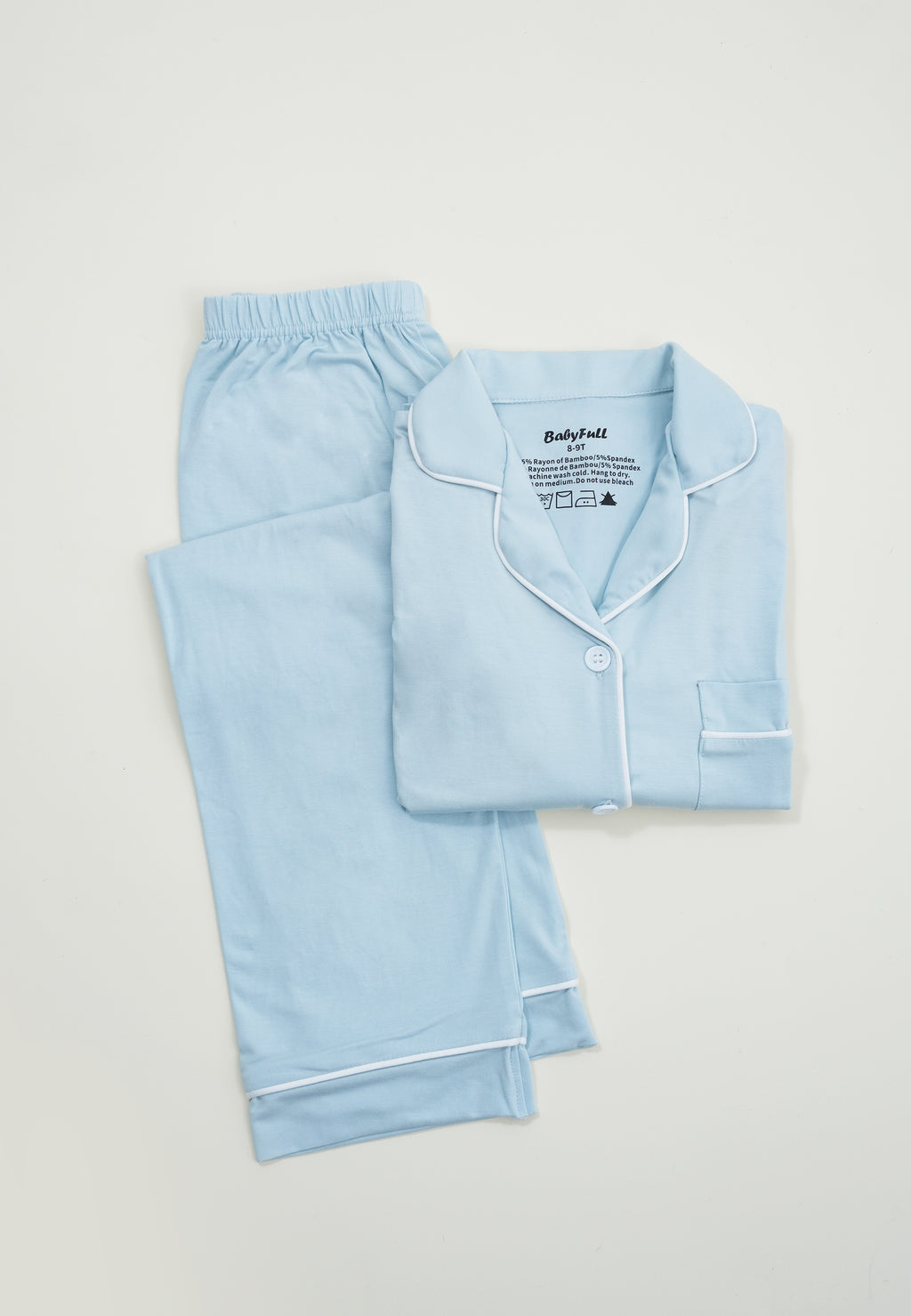 Long Sleeve Bamboo Polo Pajama set - Baby Blue