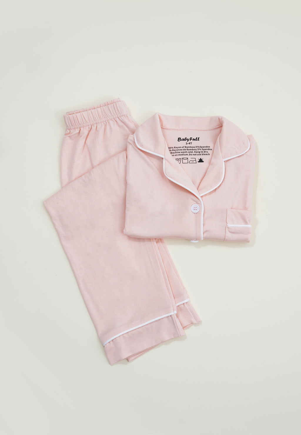 Long Sleeve Bamboo Polo Pajama set - Baby Pink