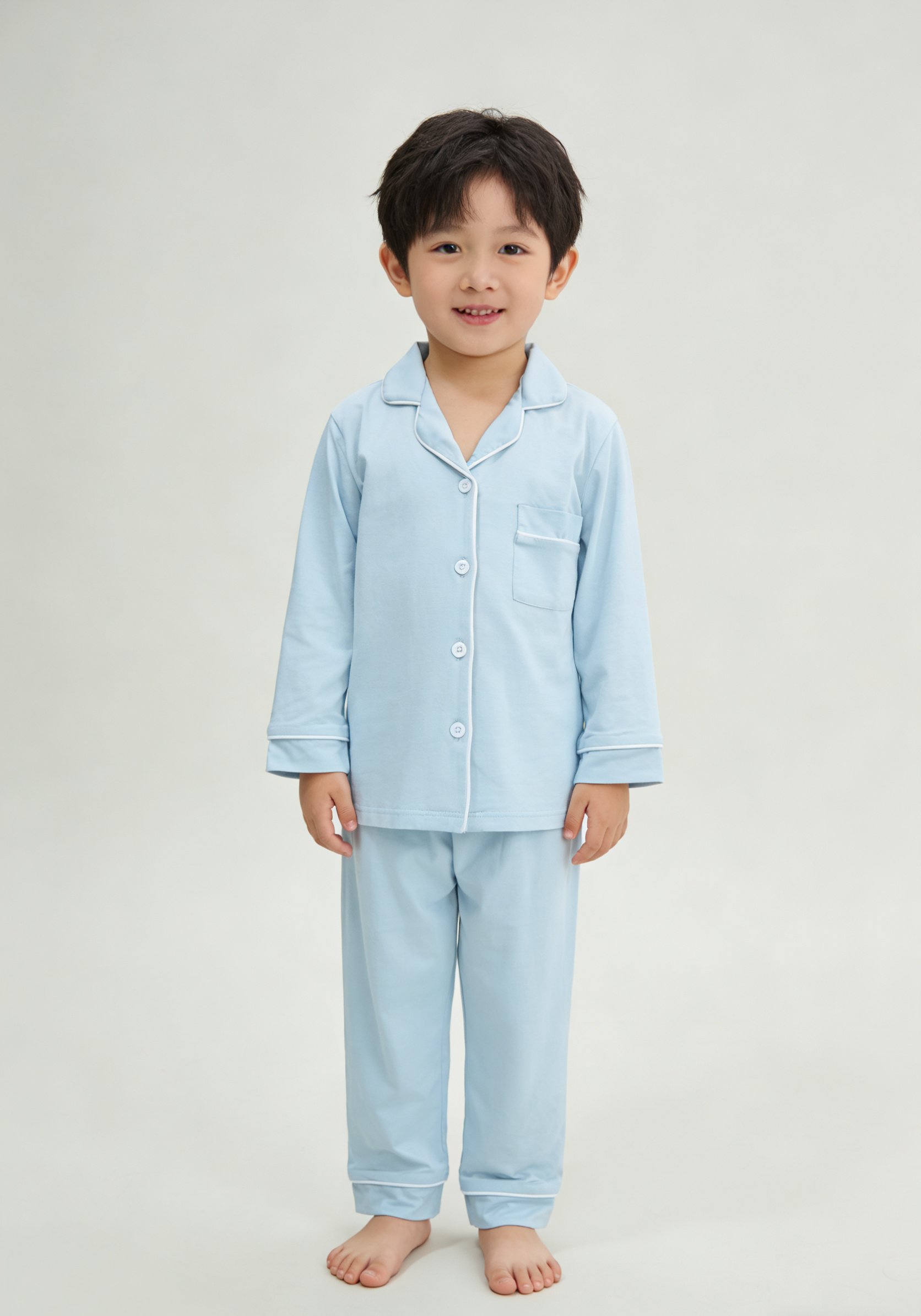 Long Sleeve Bamboo Polo Pajama set - Baby Blue