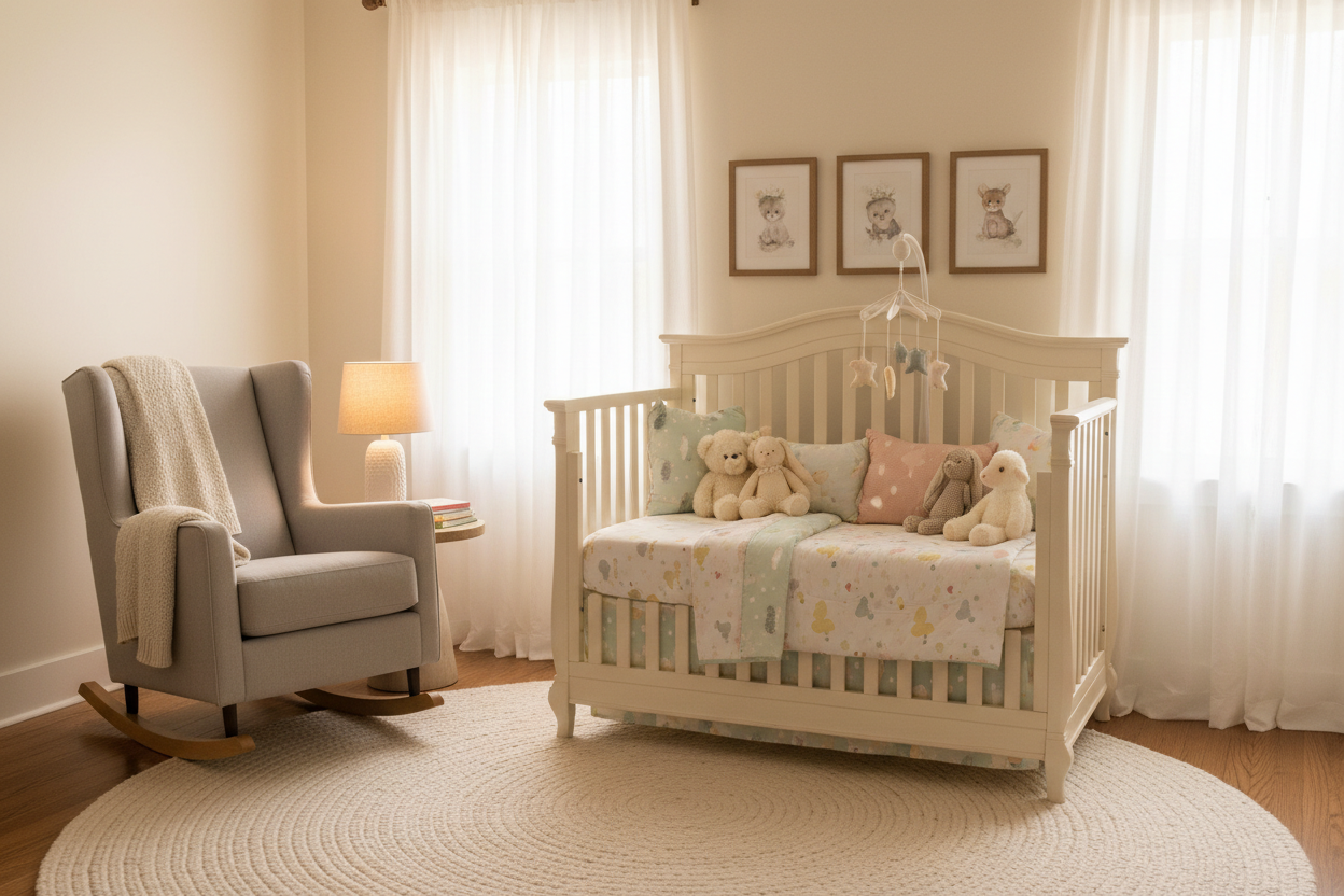 Cozy baby nursery with soft lighting