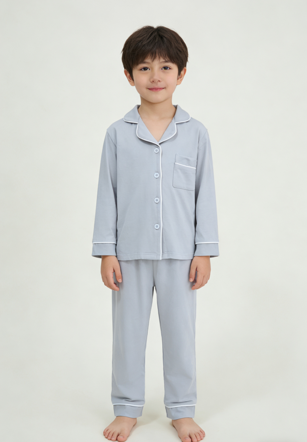 Long Sleeve Bamboo Polo Pajama set - Baby Grey