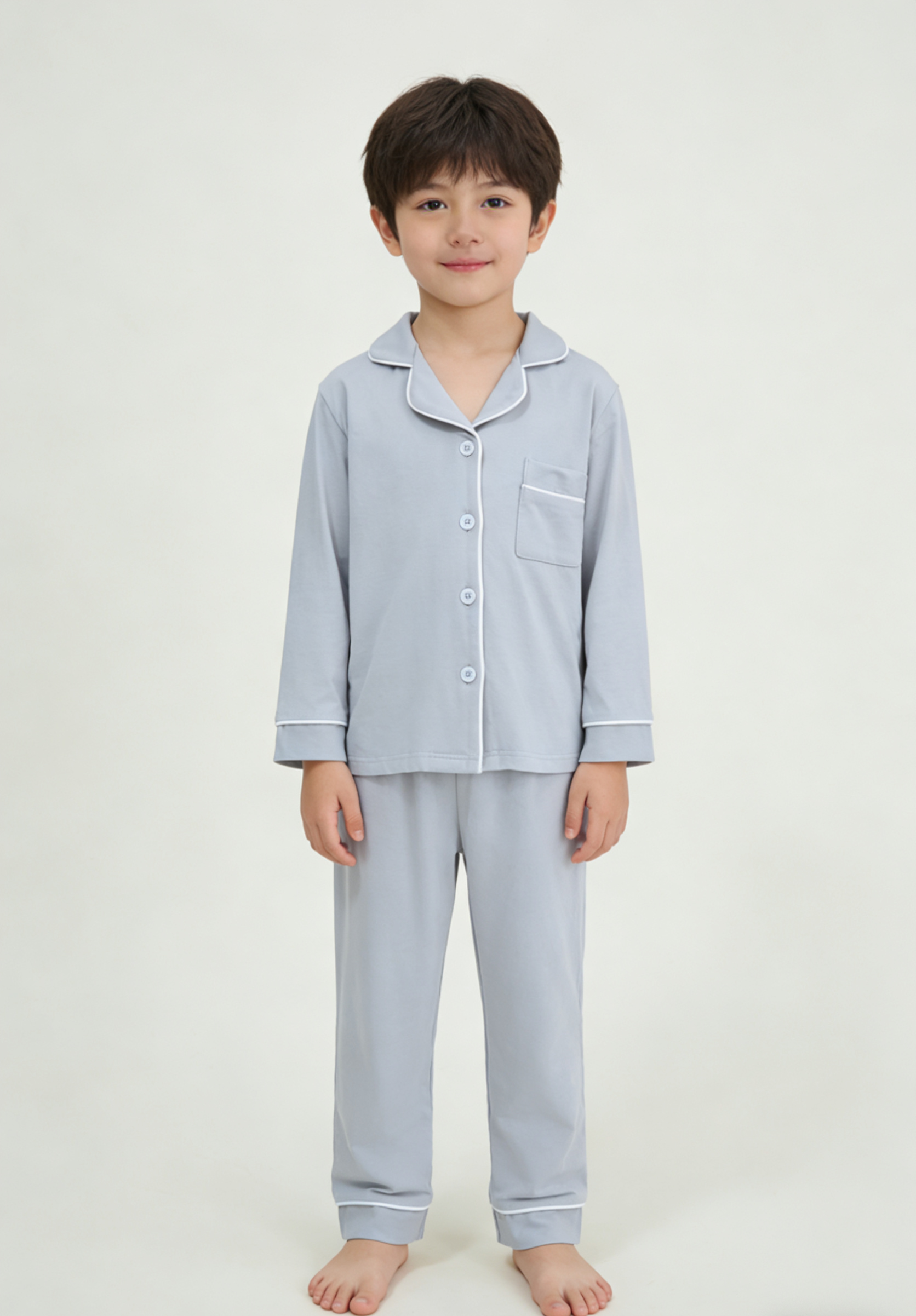Long Sleeve Bamboo Polo Pajama set - Baby Grey