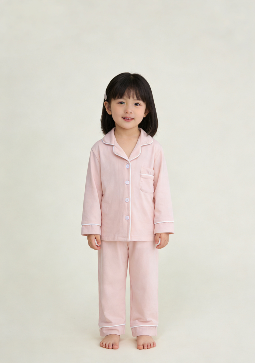 Long Sleeve Bamboo Polo Pajama set - Baby Pink