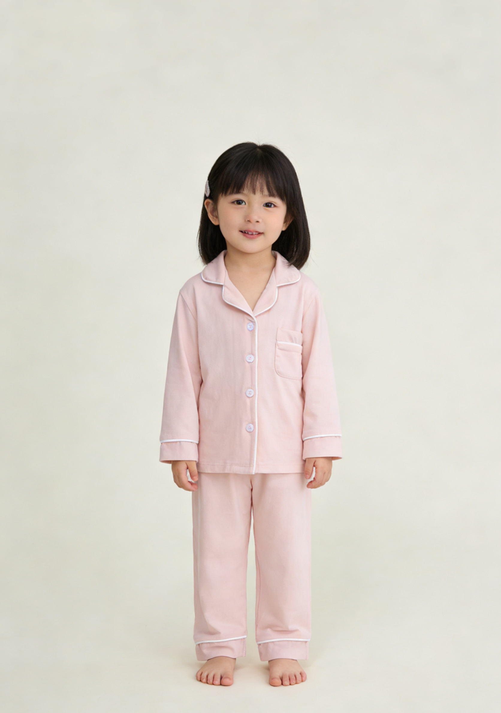 Long Sleeve Bamboo Polo Pajama set - Baby Pink